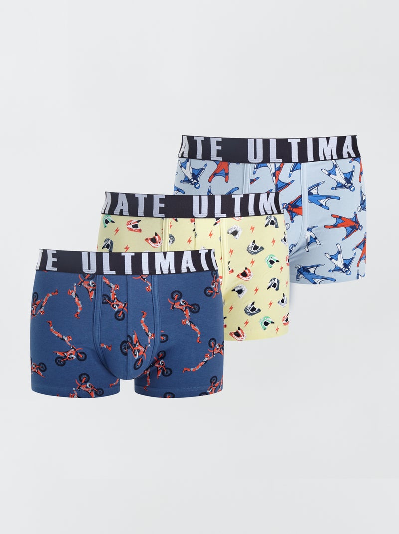 Lot de 3 boxers fantaisie bleu/jaune - Kiabi