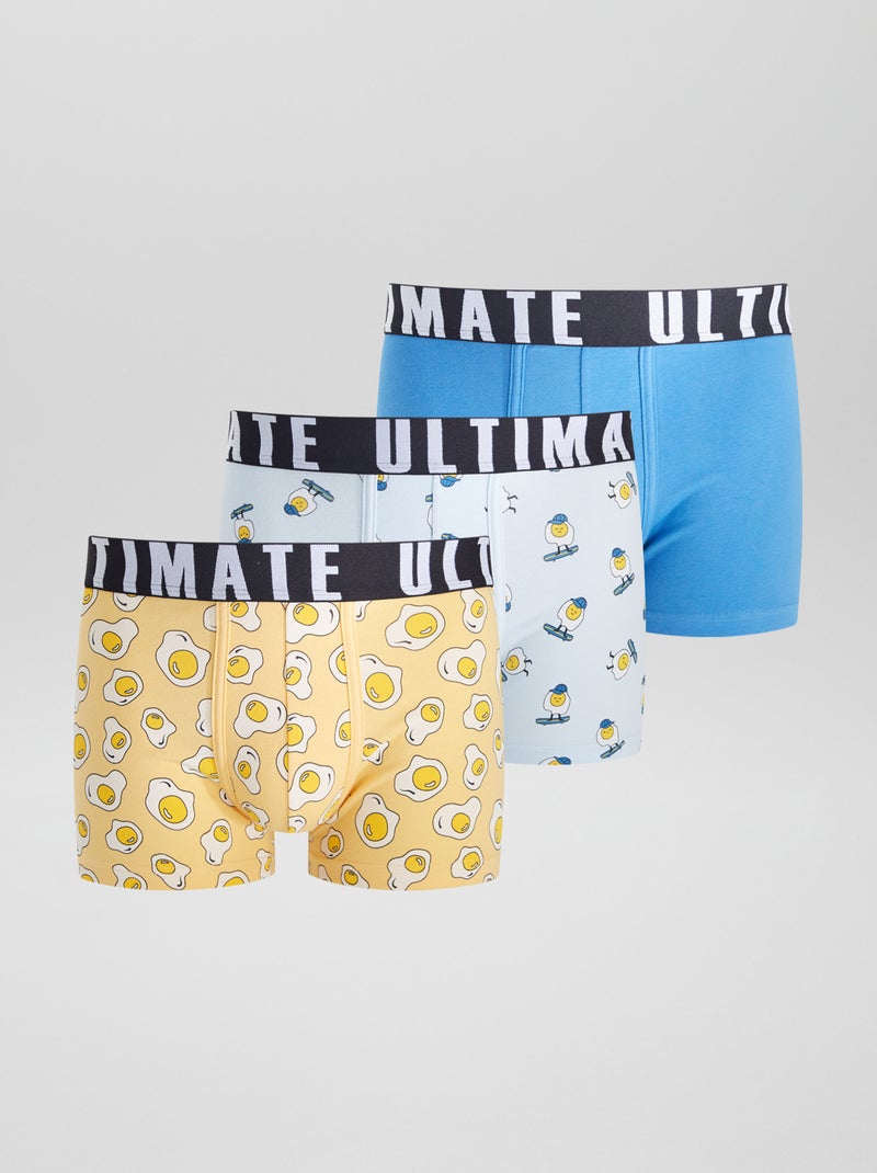 Lot de 3 boxers fantaisie Bleu/jaune - Kiabi