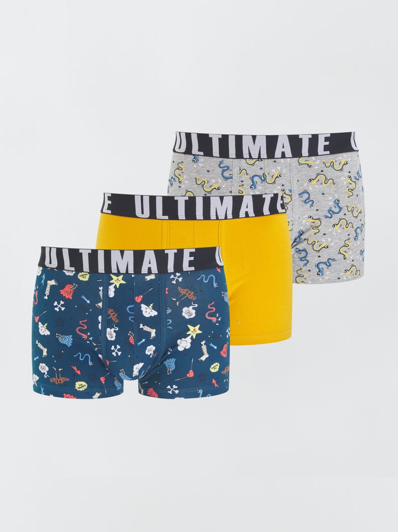 Lot de 3 boxers fantaisie Bleu/jaune/gris - Kiabi