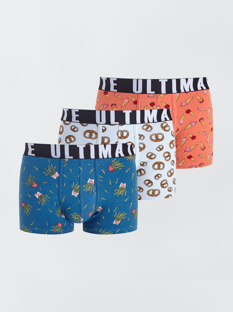 Lot de 3 boxers fantaisie Bleu/orange/gris - Kiabi