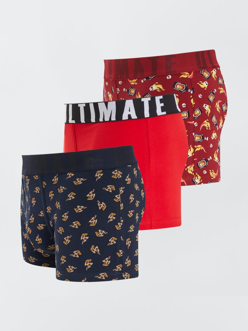 Lot de 3 boxers fantaisie Marine/rouge - Kiabi