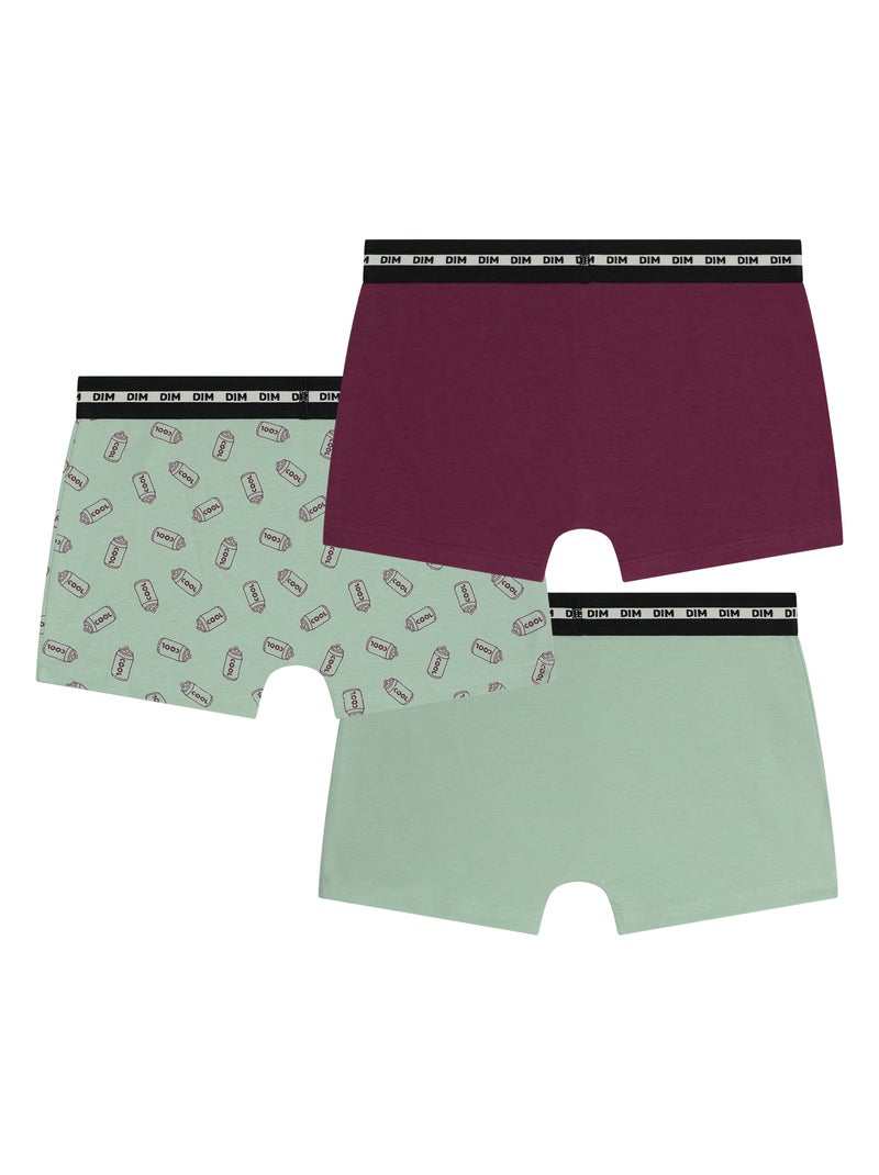Lot de 3 boxers Fashion Coton Stretch Vert clair - Kiabi