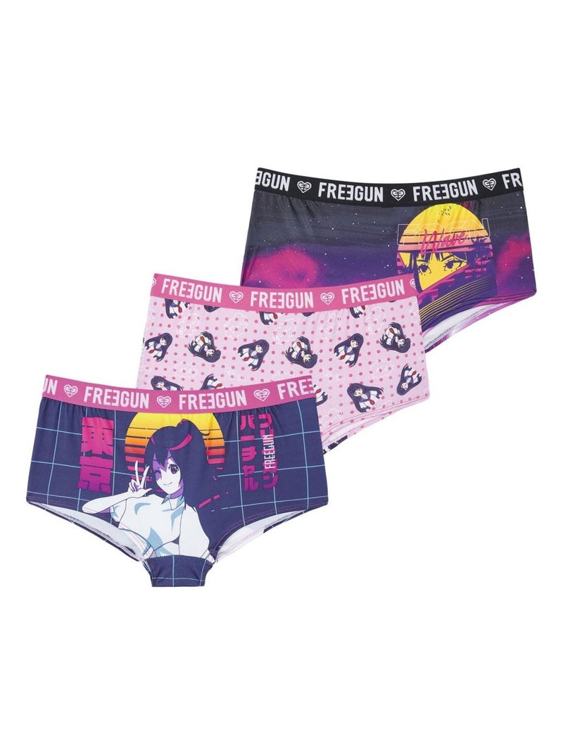 Lot de 3 Boxers femme Manga neon Freegun Violet - Kiabi