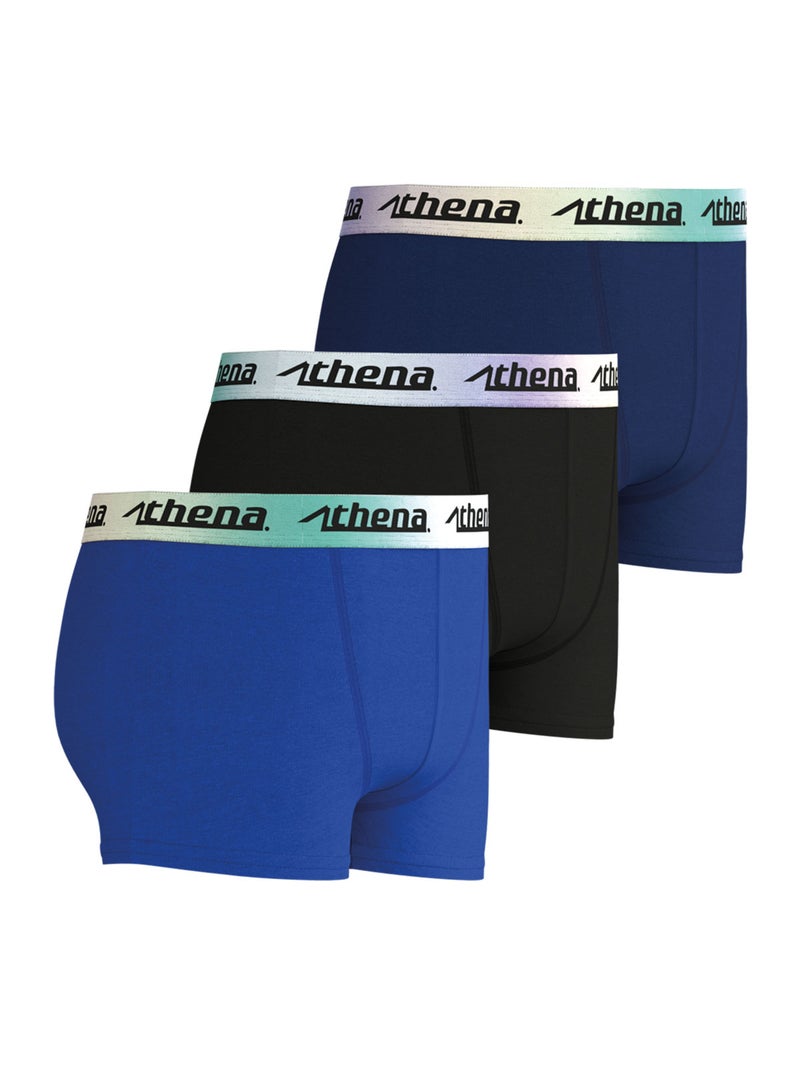 Lot de 3 boxers garçon Color Athena Bleu Bleu Noir - Kiabi