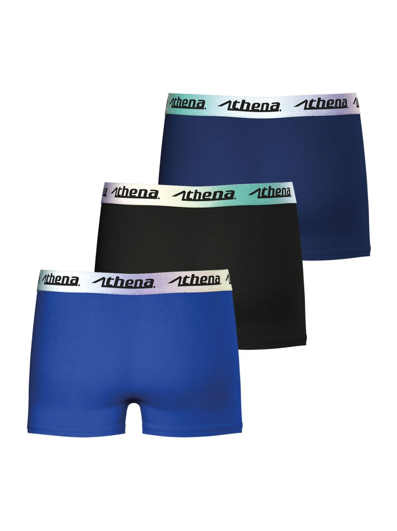 Lot de 3 boxers garçon Color Athena Bleu Bleu Noir - Kiabi