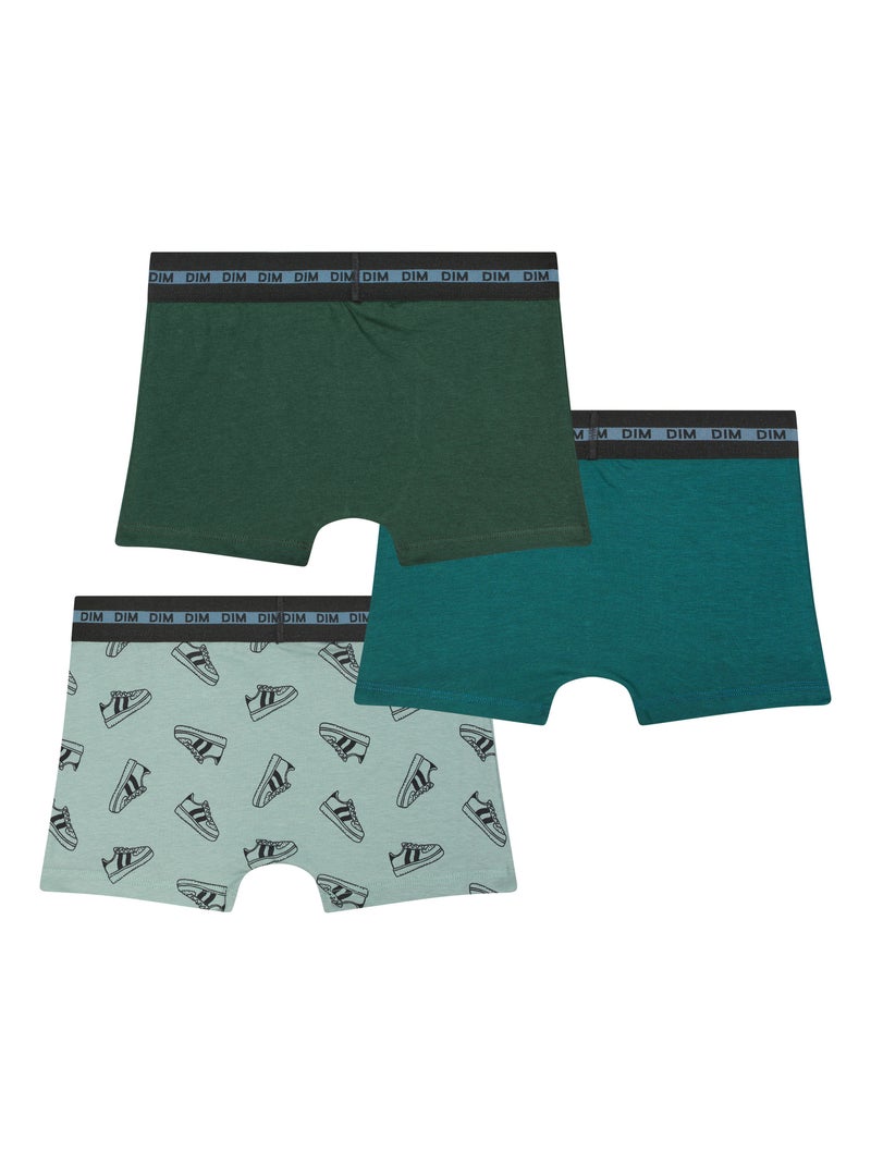 Lot de 3 boxers garçon coton stretch à motif EcoDim Vert foncé - Kiabi