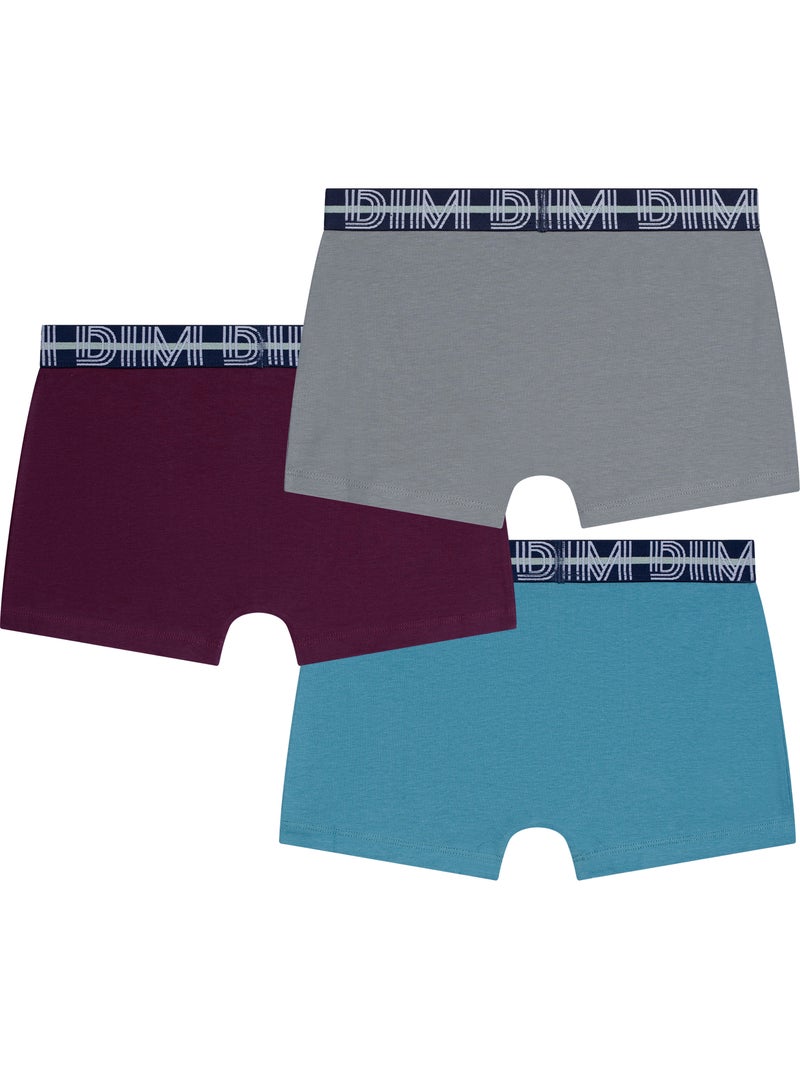 Lot de 3 Boxers garçon Coton Stretch Kids Bordeaux - Kiabi