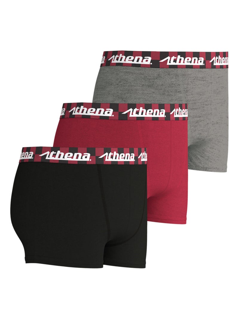 Lot de 3 boxers garçon Easy Fun Athena Noir Rouge Gris - Kiabi