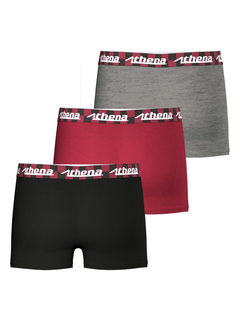 Lot de 3 boxers garçon Easy Fun Athena Noir Rouge Gris - Kiabi