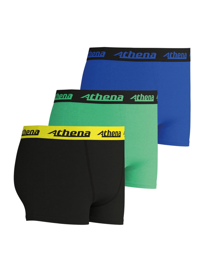 Lot de 3 boxers garçon Ecopack Trio Choc Athena Noir Vert Bleu - Kiabi