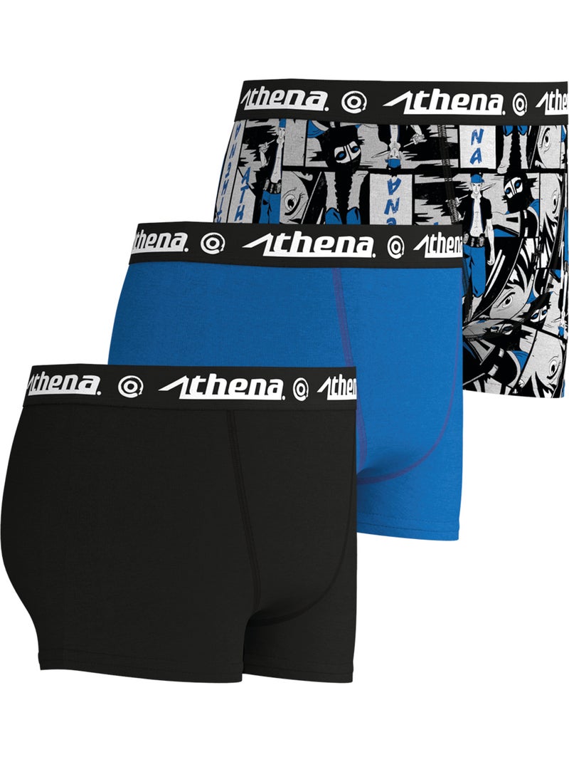 Lot de 3 boxers garçon Ecopack Trio Pop Athena Noir Bleu Gris - Kiabi