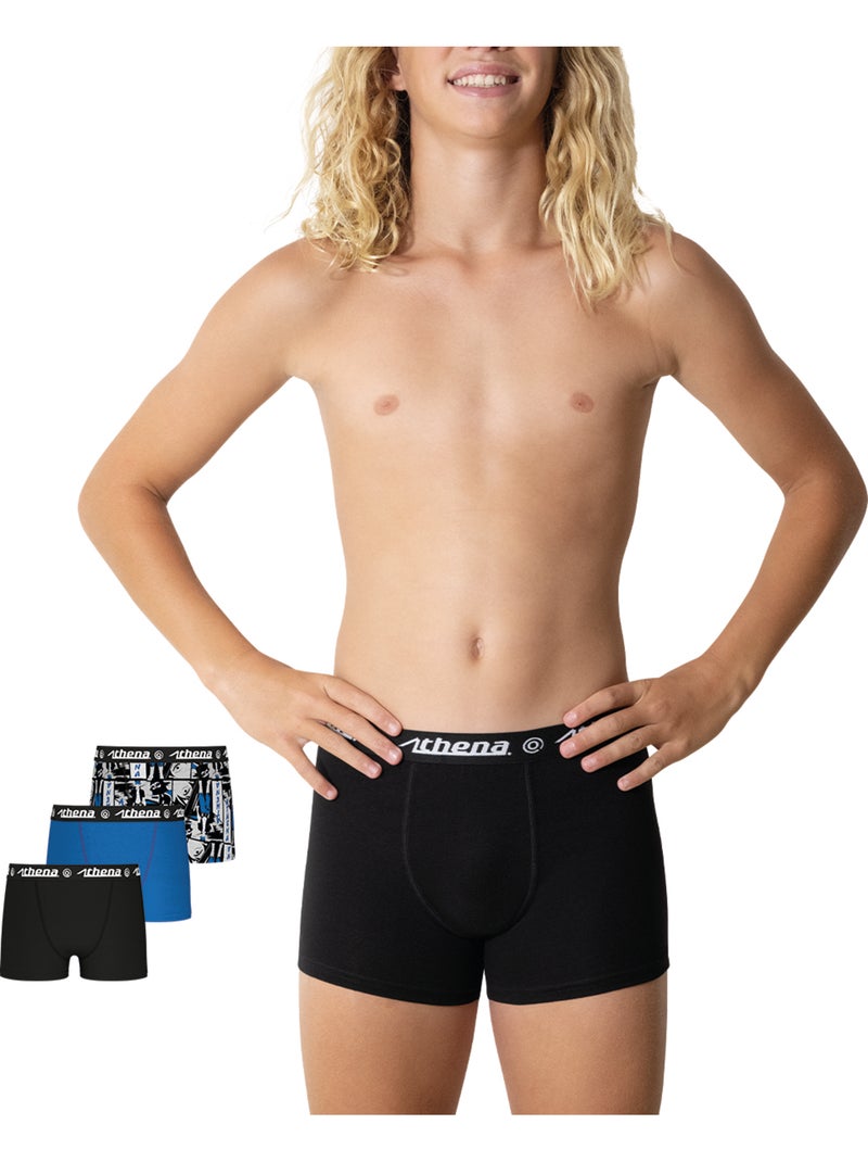 Lot de 3 boxers garçon Ecopack Trio Pop Athena Noir Bleu Gris - Kiabi