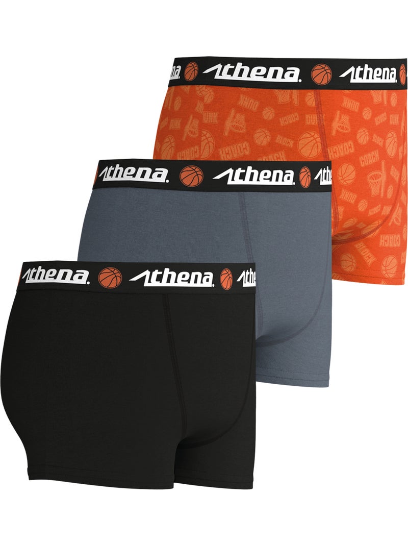 Lot de 3 boxers garçon Ecopack Trio Pop Athena Noir Orange Gris - Kiabi