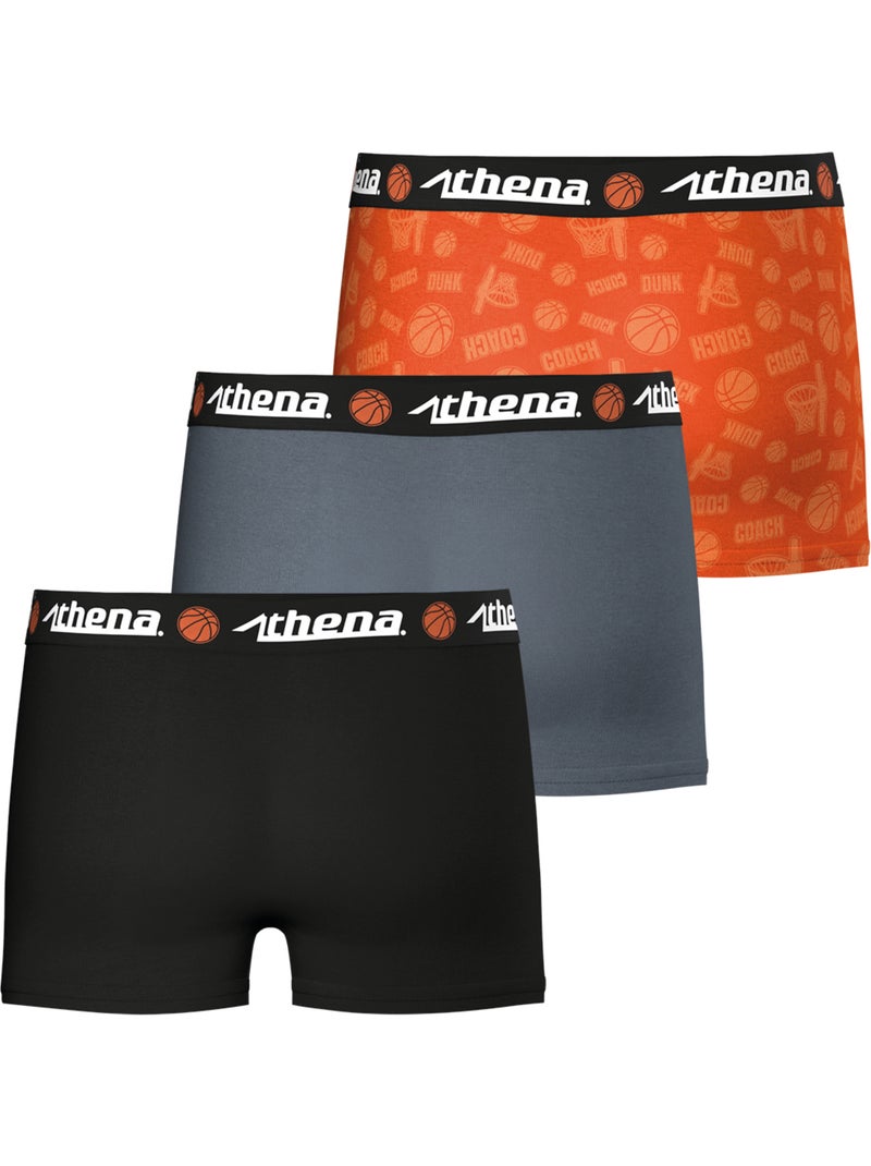 Lot de 3 boxers garçon Ecopack Trio Pop Athena Noir Orange Gris - Kiabi