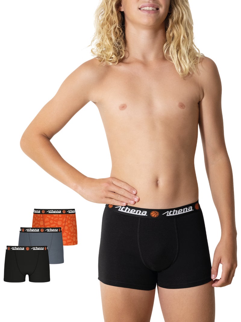 Lot de 3 boxers garçon Ecopack Trio Pop Athena Noir Orange Gris - Kiabi