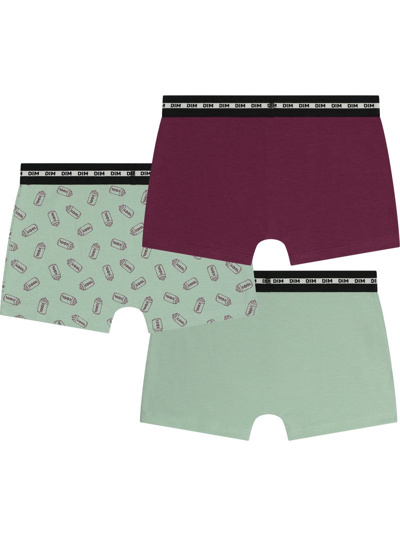 Lot de 3 boxers garçon Fashion Coton Stretch Vert clair - Kiabi