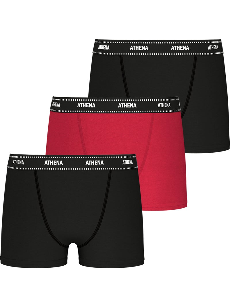 Lot de 3 boxers garçon My Petit Prix Athena Noir Rouge - Kiabi