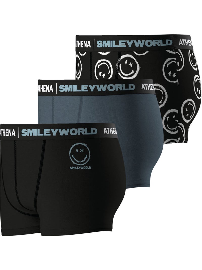 Lot de 3 boxers garçon SmileyWorld® I Athena Bleu Noir Blanc - Kiabi
