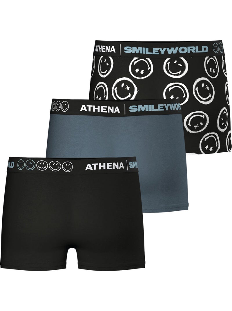 Lot de 3 boxers garçon SmileyWorld® I Athena Bleu Noir Blanc - Kiabi
