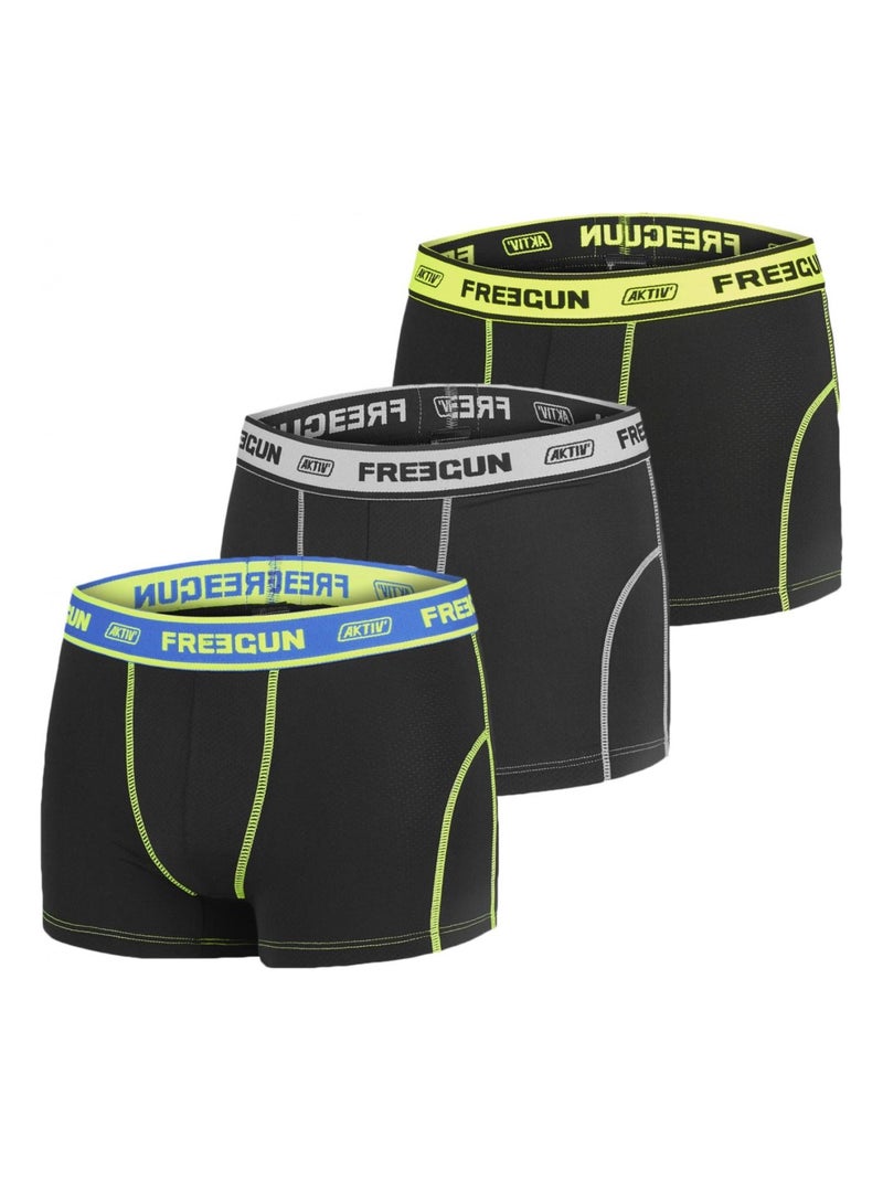 Lot de 3 Boxers Garçon Uni Aktv Sport Freegun Noir - Kiabi
