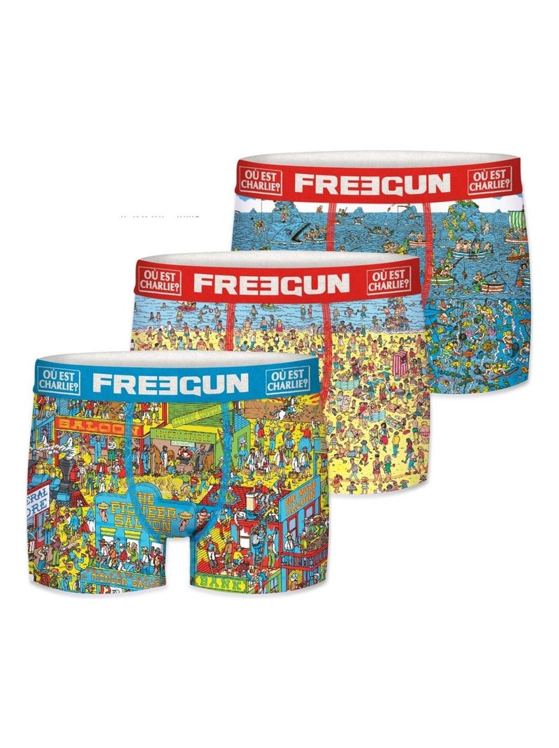 Lot de 3 boxers garçon Where Is Waldo Freegun Bleu - Kiabi