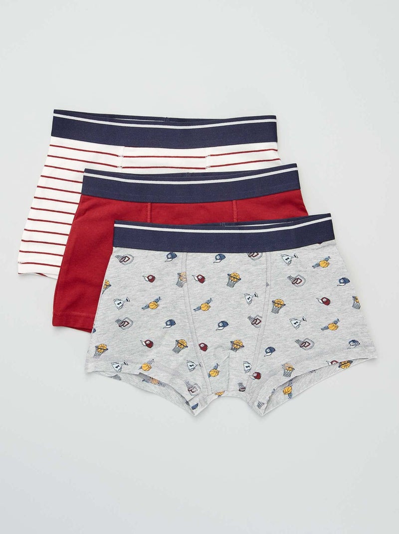 Lot de 3 boxers Gris/blanc/rouge - Kiabi