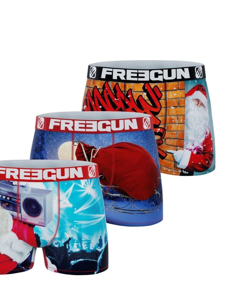 Lot de 3 boxers homme Christmas Freegun Rouge - Kiabi
