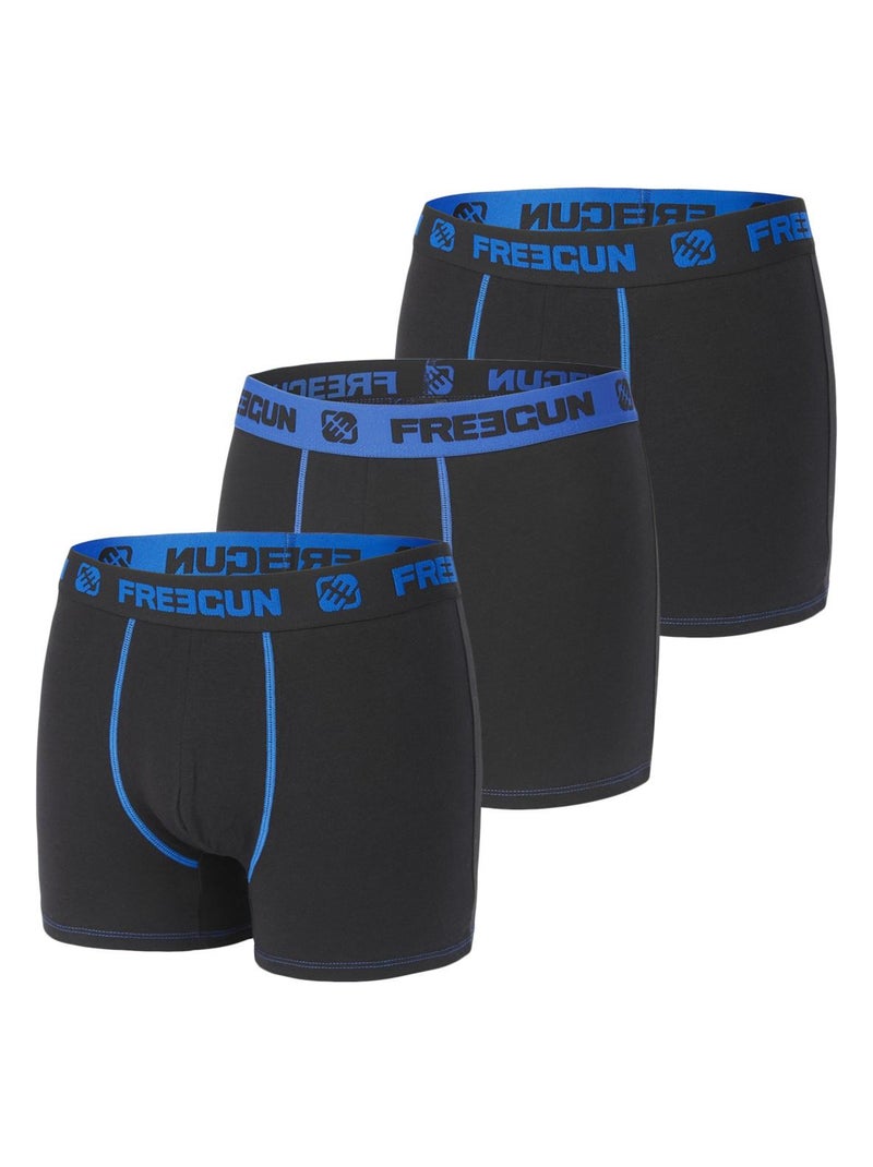 Lot de 3 Boxers homme coton Bleu Freegun Noir - Kiabi