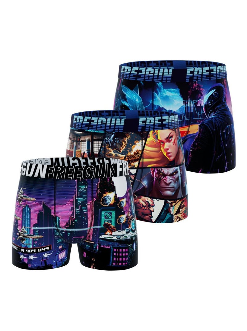 Lot de 3 boxers homme Cyber Freegun Violet - Kiabi
