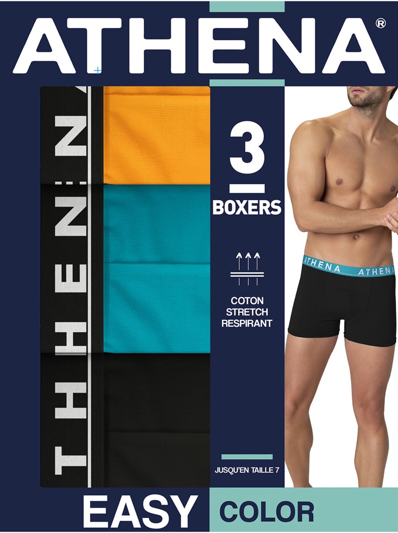 Lot de 3 boxers homme Easy Color Athena Bleu Orange Noir - Kiabi
