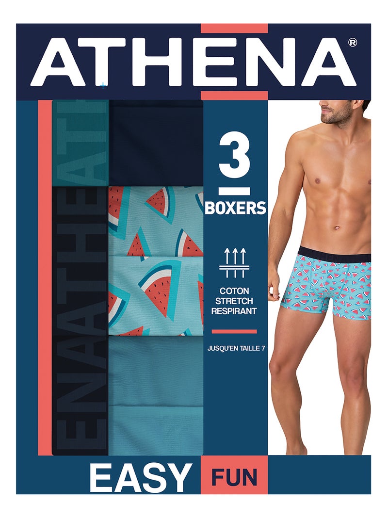 Lot de 3 boxers homme Easy Fun Athena Bleu turquoise - Kiabi