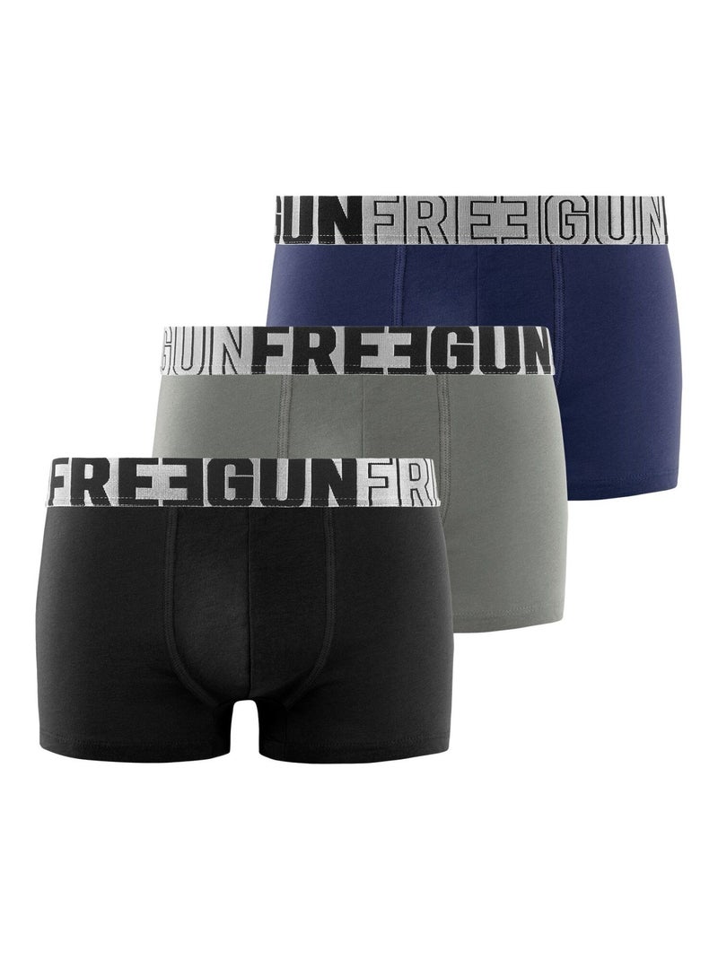 Lot de 3 boxers homme en coton Signature Andrew Freegun Noir Gris - Kiabi