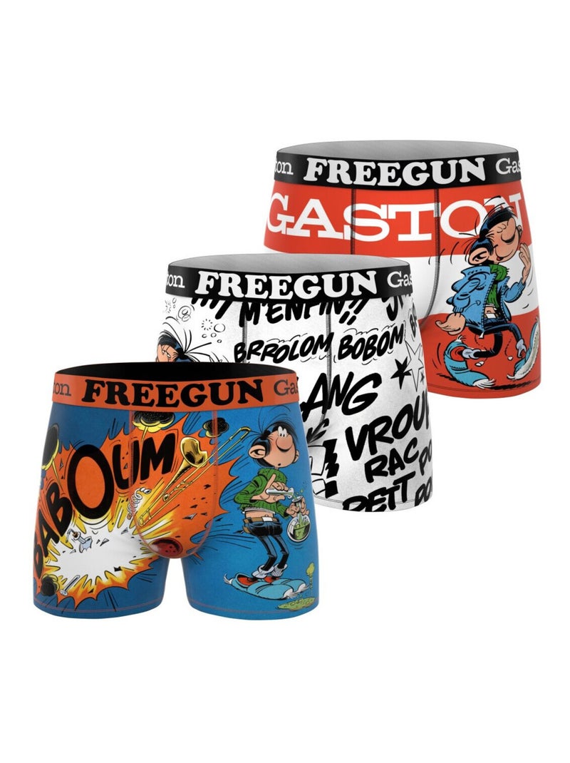 Lot de 3 boxers homme Gaston Lagaffe Freegun Bleu Blanc - Kiabi