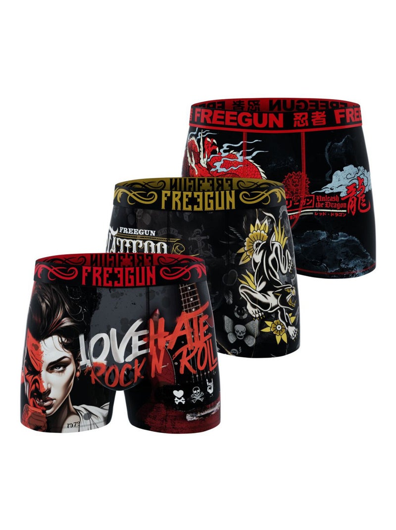 Lot de 3 boxers homme Grunge Freegun Noir Gris - Kiabi