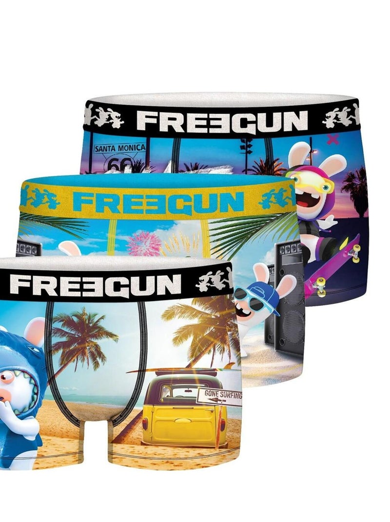 Lot de 3 Boxers homme Lapins Crétins Party, Plage, Skate Freegun Bleu - Kiabi