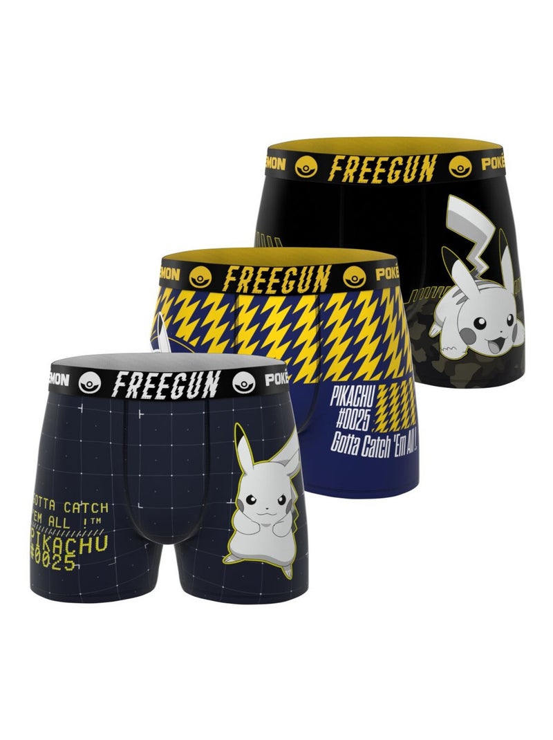 Lot de 3 boxers homme Pokemon Freegun Bleu Jaune Gris - Kiabi
