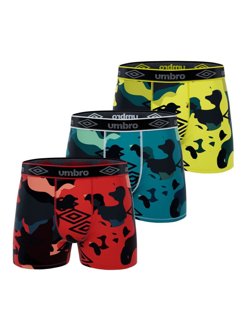 Lot de 3 boxers homme Pur Kamo Umbro Noir Rouge Bleu - Kiabi