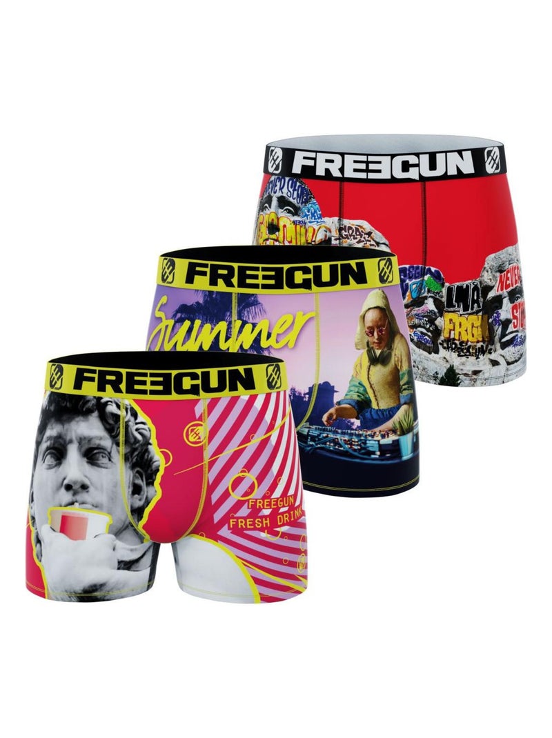 Lot de 3 boxers homme Summer Art Freegun Rouge - Kiabi