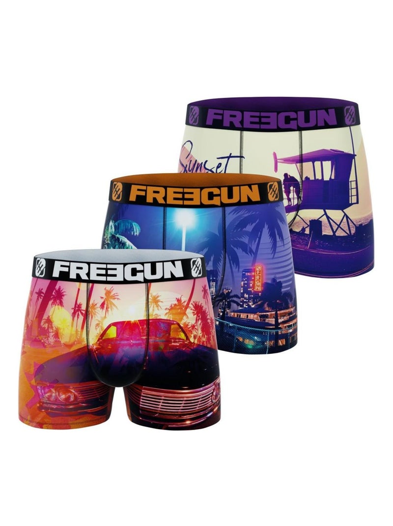 Lot de 3 boxers homme Summer Vibes Freegun Violet - Kiabi