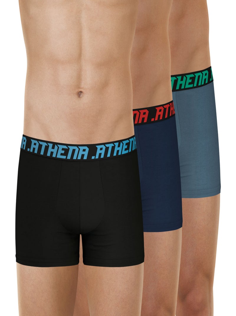 Lot de 3 boxers homme Trio Essentiel Athena Noir Bleu Gris - Kiabi