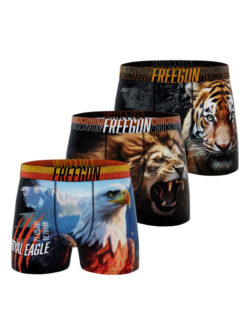 Lot de 3 boxers homme Wild Animals Freegun Noir - Kiabi