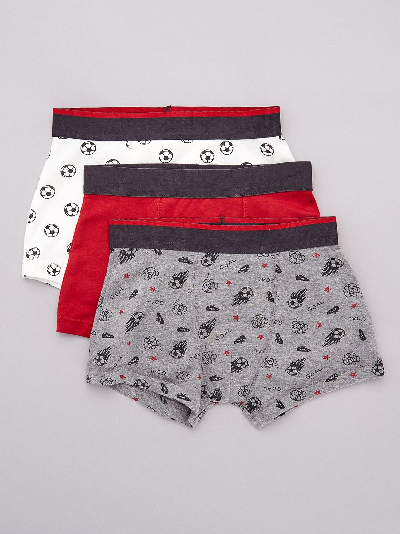 Lot de 3 boxers imprimés 'Foot' rouge/gris/blanc - Kiabi