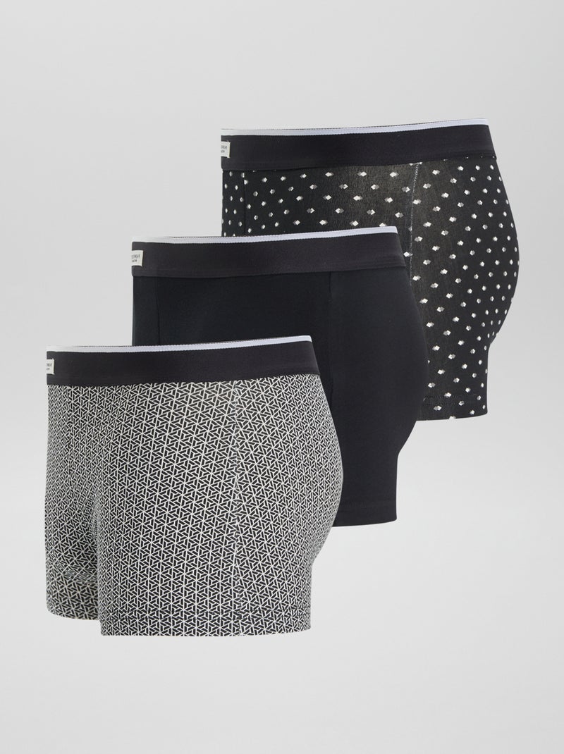 Lot de 3 boxers pour homme en maille fantaisie Blanc/noir - Kiabi