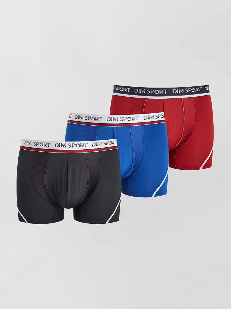 Lot de 3 boxers SPORT MICRO thermo régulation 'DIM noir/bleu/rouge - Kiabi