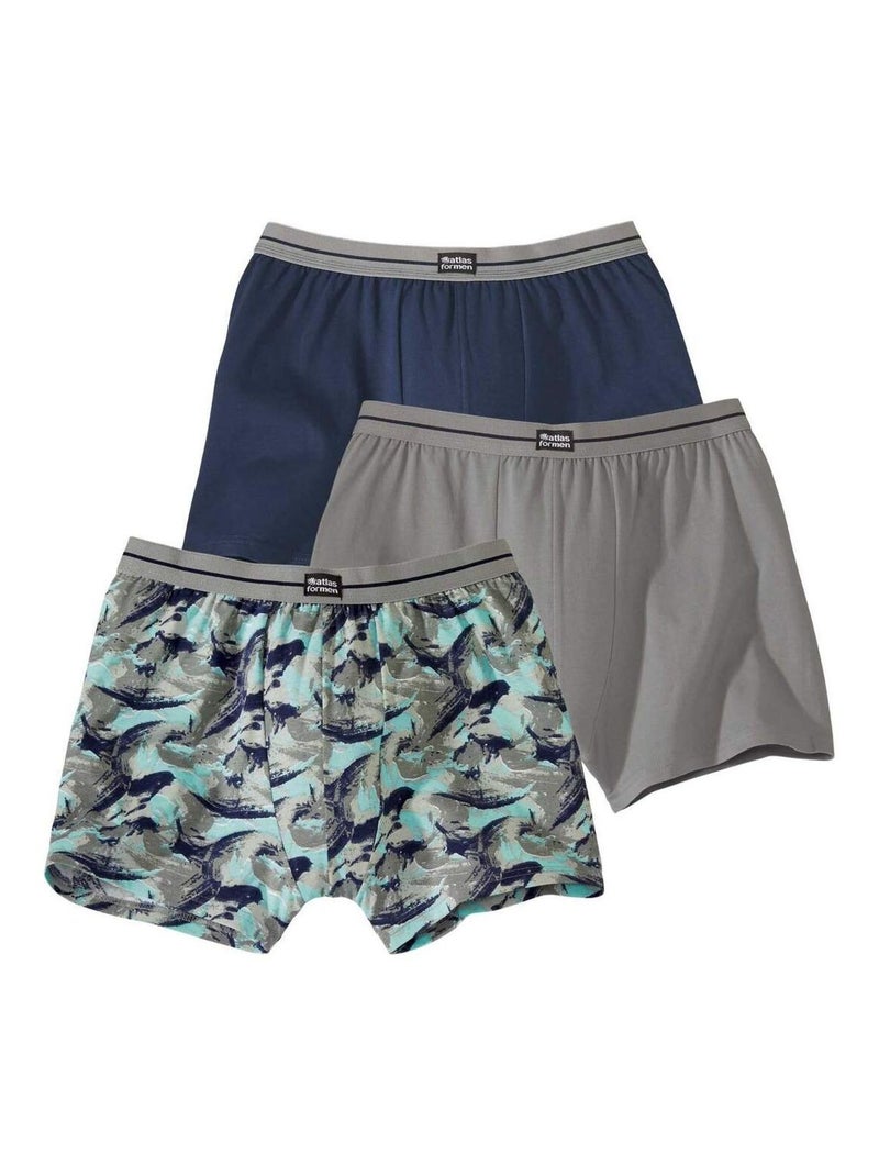 Lot de 3 Boxers Stretch  - ATLAS FOR MEN Gris Bleu - Kiabi