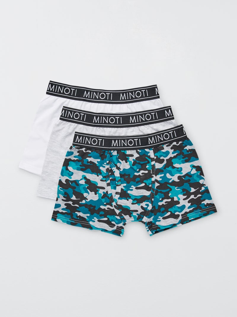 Lot de 3 boxers stretch blanc/gris/camouflage - Kiabi