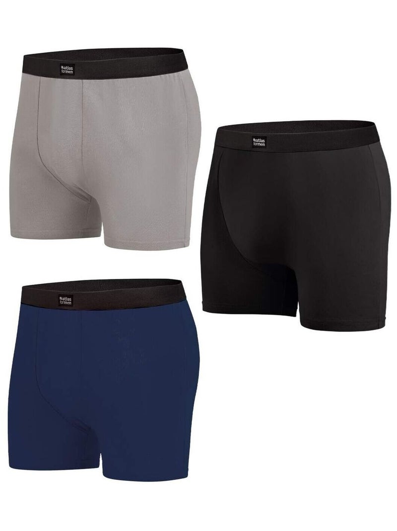 Lot de 3 Boxers Stretch Confort  - ATLAS FOR MEN Bleu Gris Noir - Kiabi