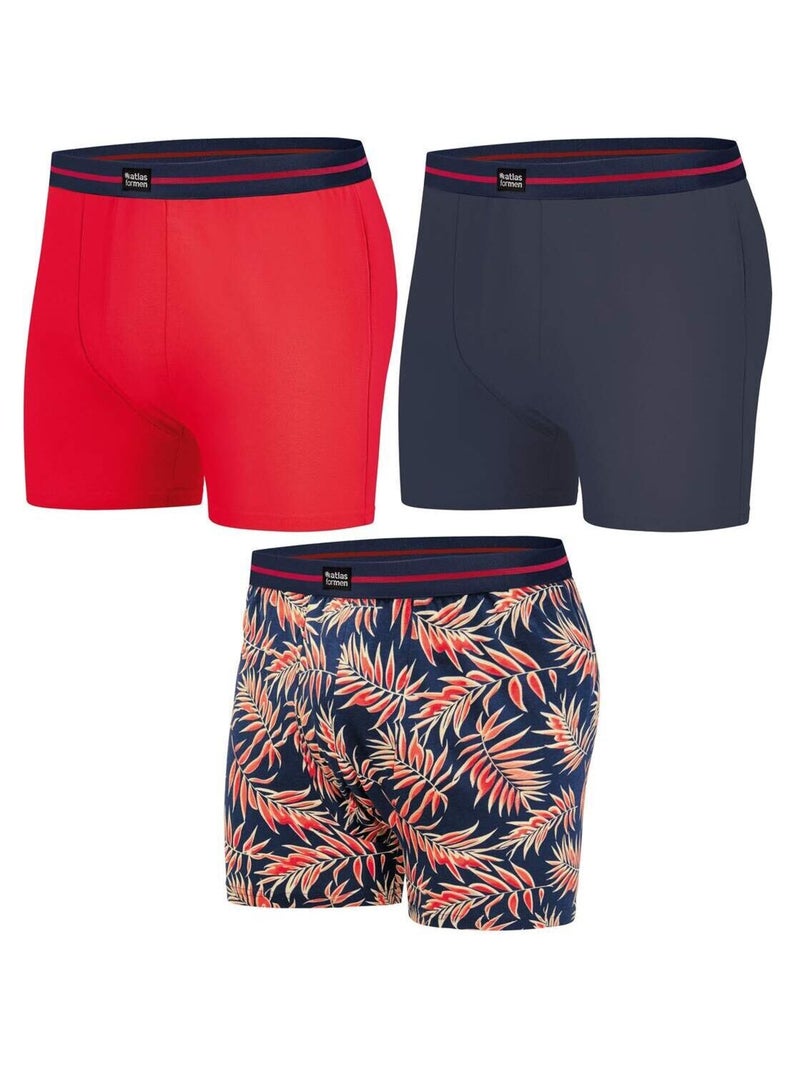 Lot de 3 Boxers Stretch Confort   - ATLAS FOR MEN Bleu Rouge - Kiabi