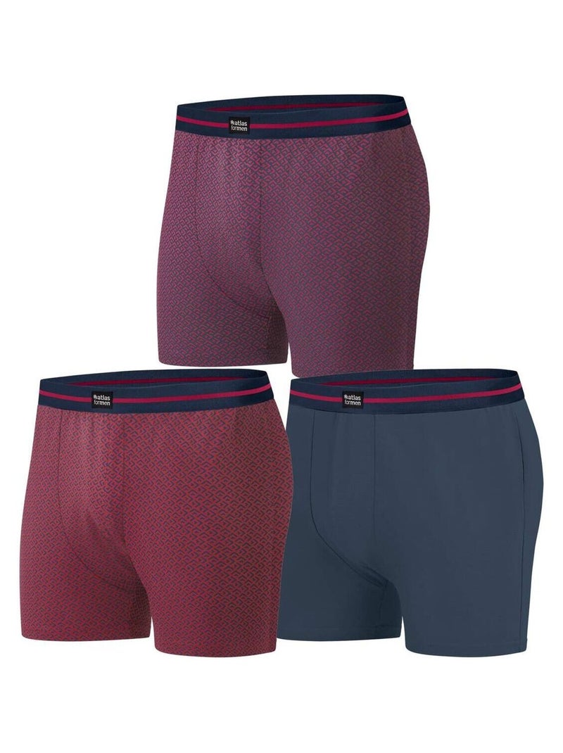 Lot de 3 Boxers Stretch Fantaisie  - Atlas For Men Bleu Bordeaux - Kiabi