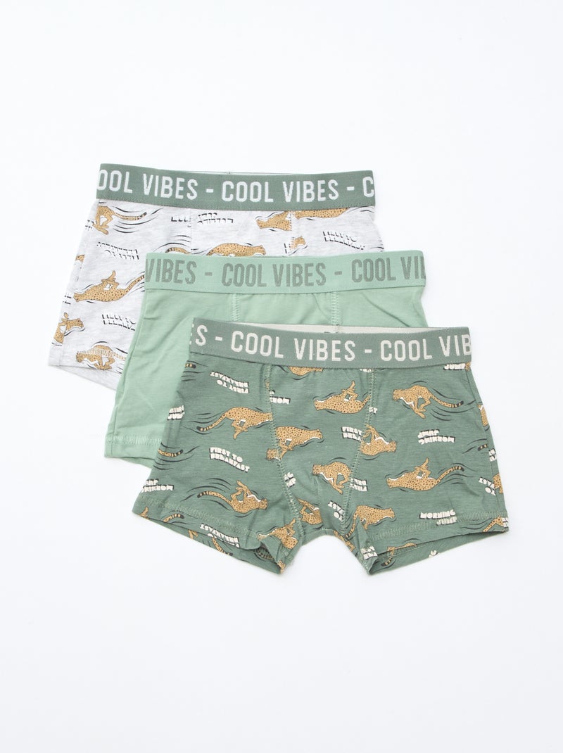 Lot de 3 boxers stretch Gris/vert - Kiabi